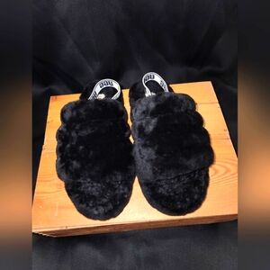 UGG Black Furry Slides